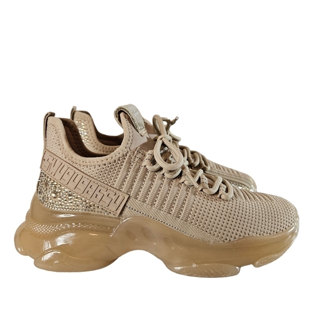 Steve Madden Maxima Rose Gold Lace Up Rhinestone Fashion Sneakers Sz 7.5 - Picture 3 of 14